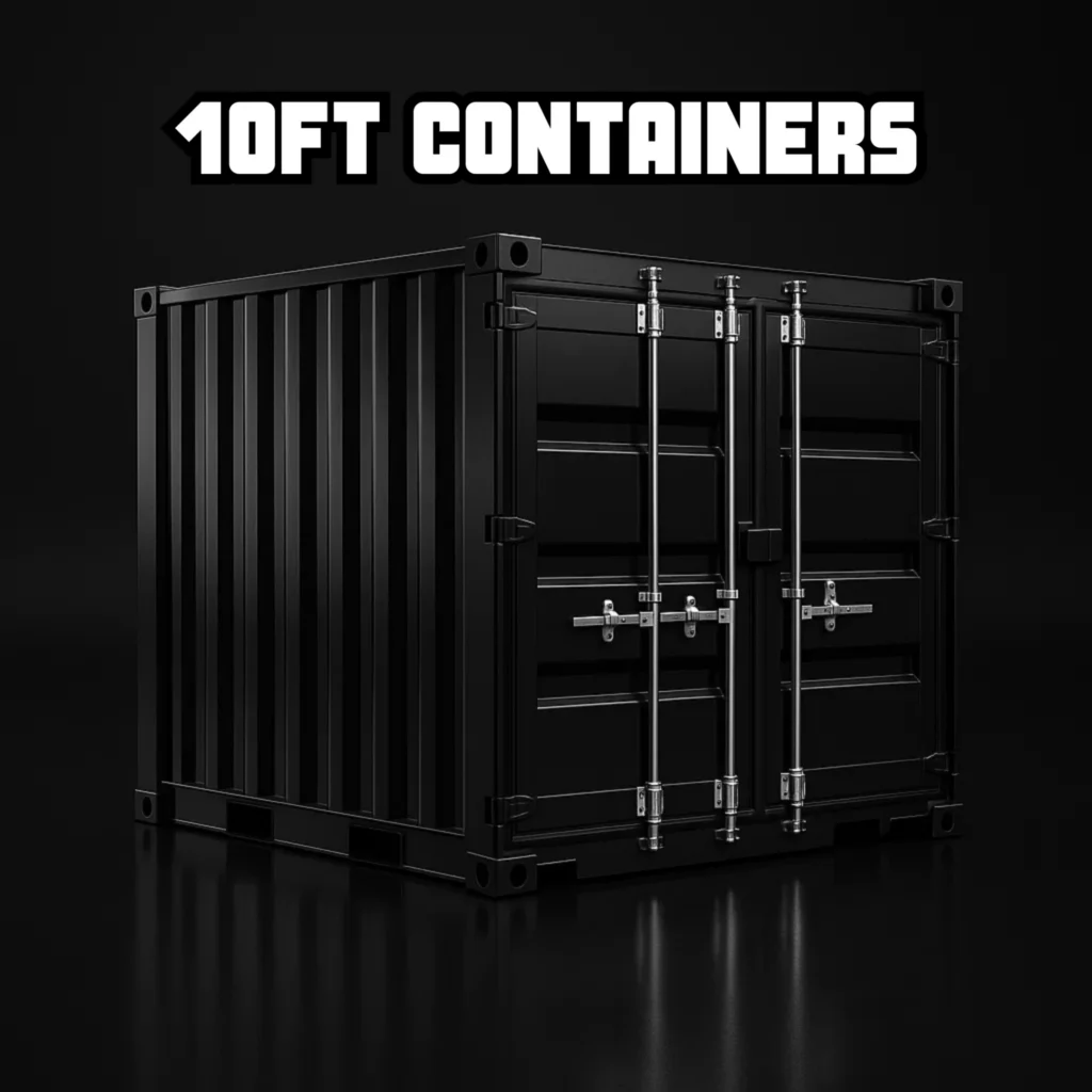 10ft shipping container in black — wind and watertight steel storage unit, ideal for secure storage or container conversions, available with fast UK delivery.