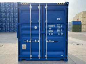 10ft new one trip high cube shipping container in blue — wind and watertight steel unit with double cargo doors, ideal for secure storage UK-wide.