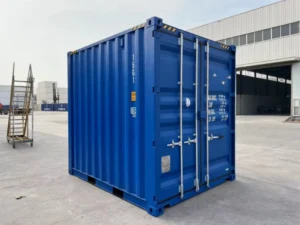 Can You Put a 10ft Shipping Container in a Garden? 10ft new one trip high cube shipping container in blue — wind and watertight steel storage unit with secure double doors, available UK-wide.