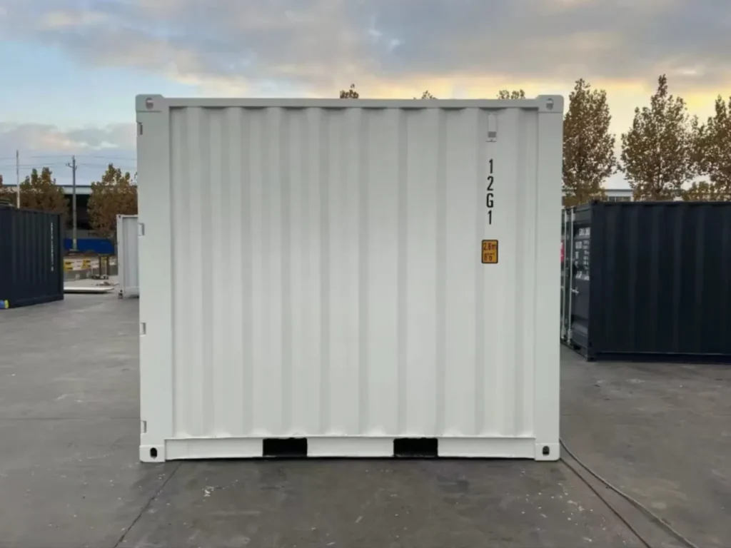 10ft new one trip shipping container in white — wind and watertight steel storage unit, secure and ISO-certified, available with fast UK delivery.