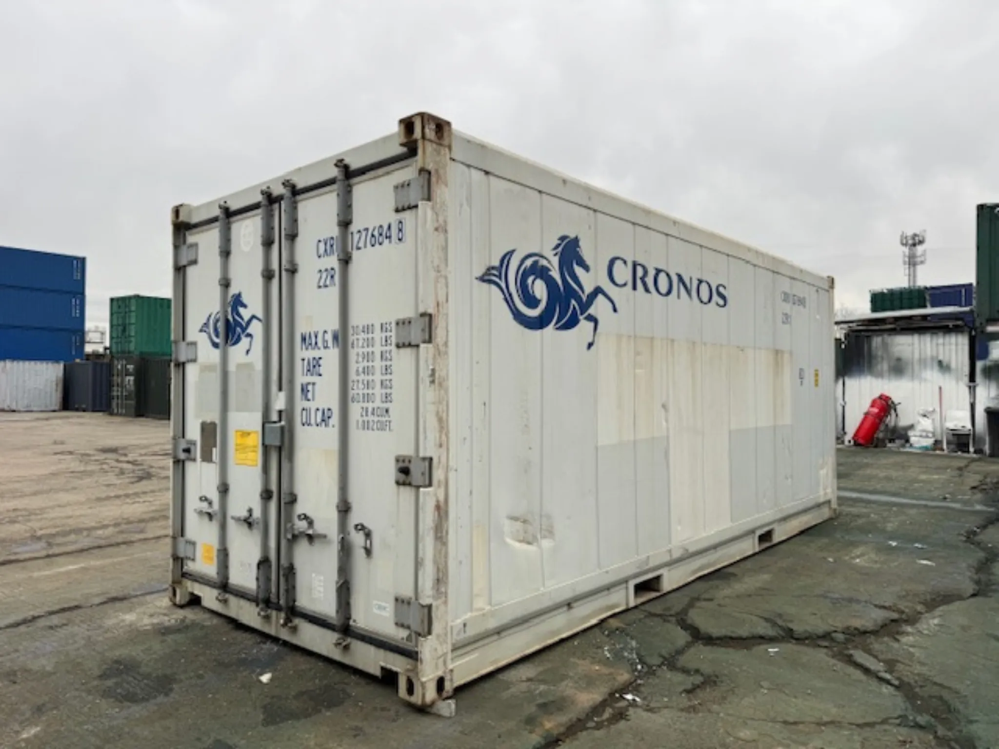 Used Refrigerated Containers for Sale UK: What You Need to Know 20ft used marine reefer container with Cronos branding and rear doors closed