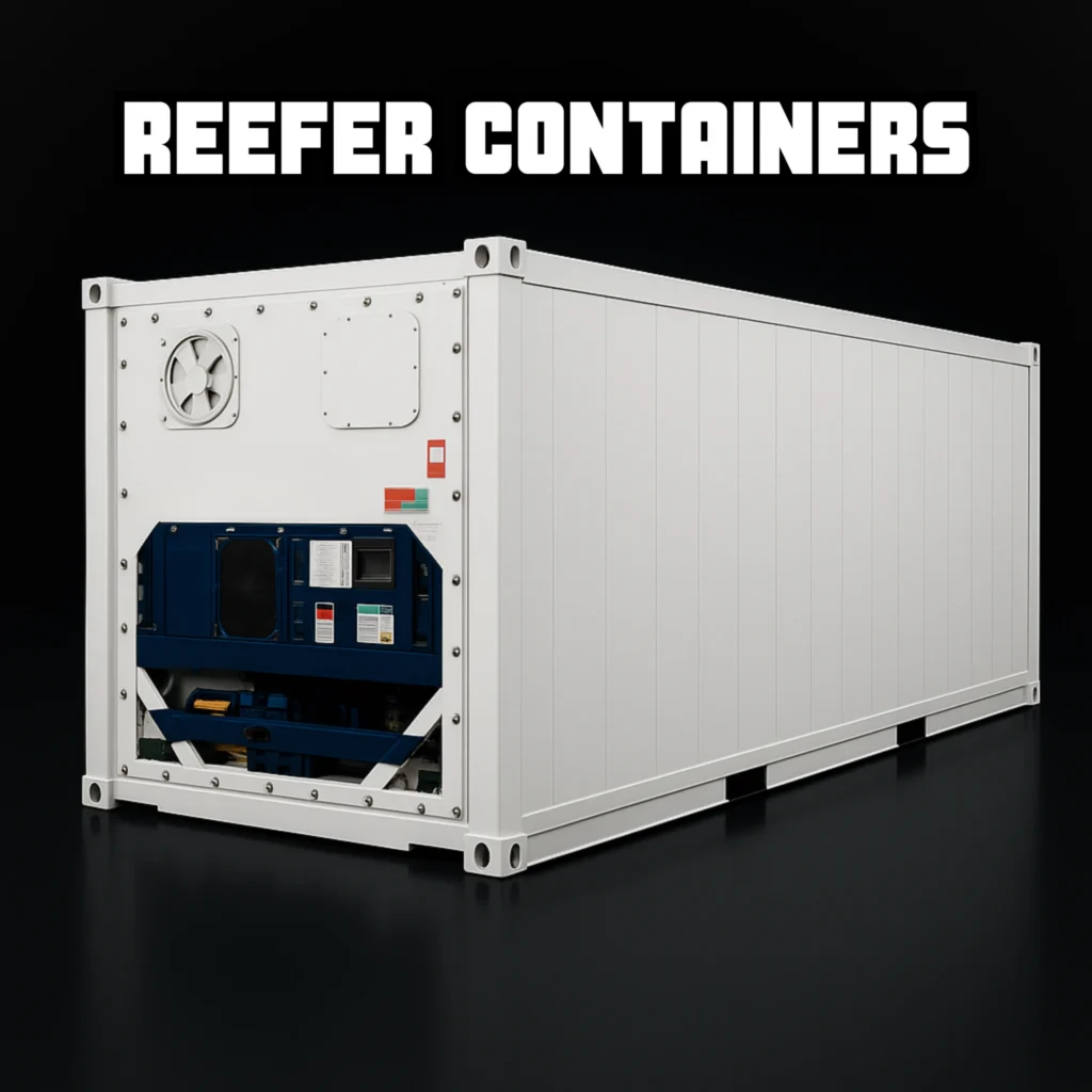 Reefer shipping container with refrigeration unit for chilled or frozen storage