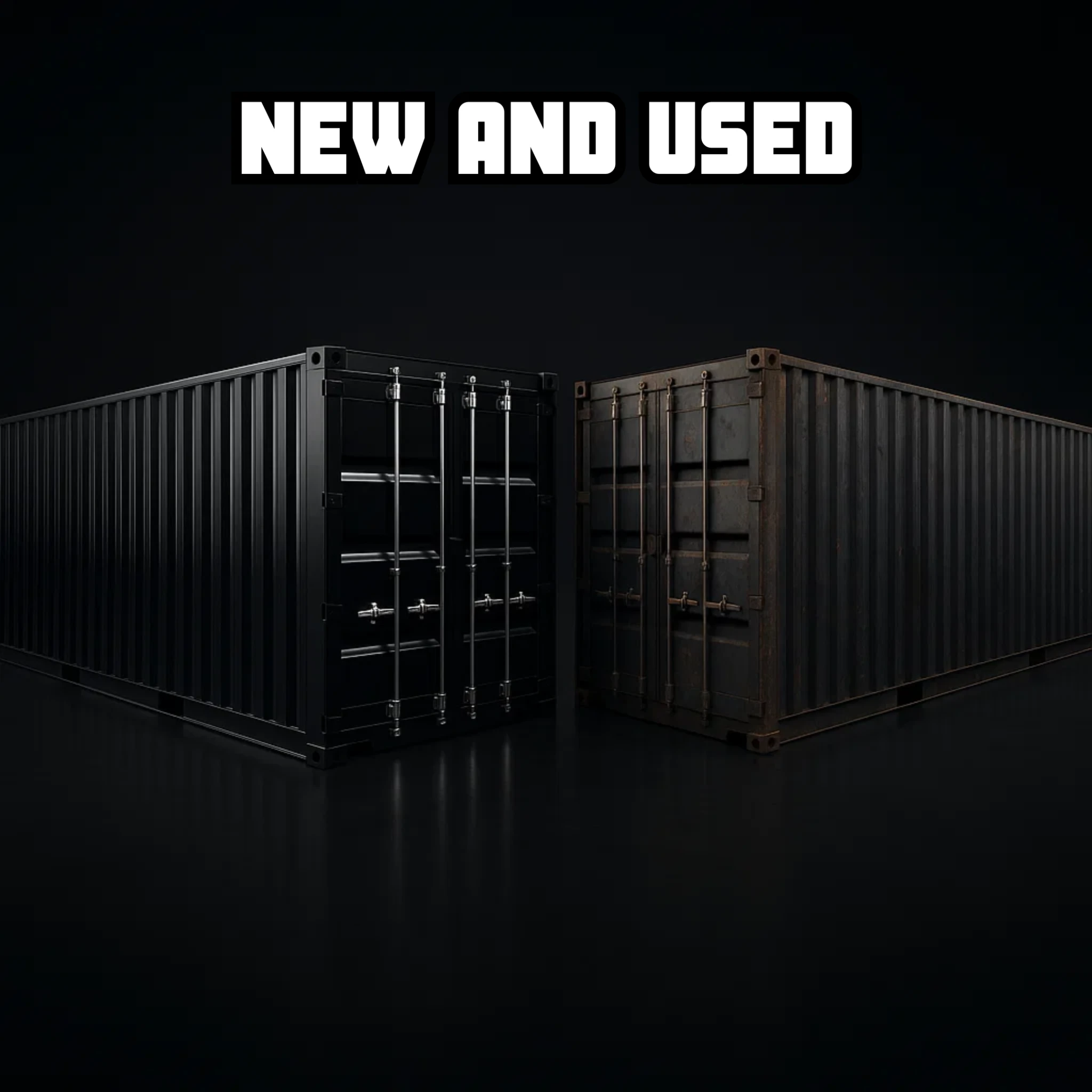 New and used shipping containers side by side front view