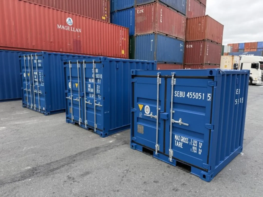Small 10ft steel storage containers UK – durable blue units available for fast delivery.