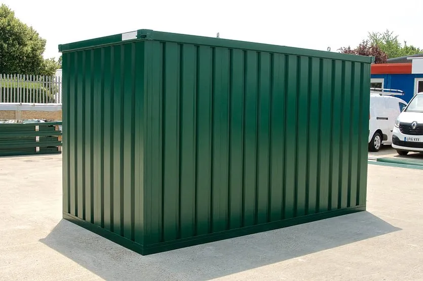 Flat Pack Containers Dark green flat pack storage container closed for secure storage use