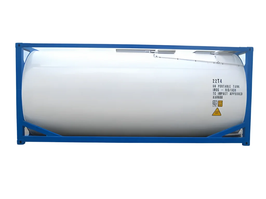 Tank Containers 20ft stainless steel ISO tank container with blue frame for liquid transport – Bosh Boxes.