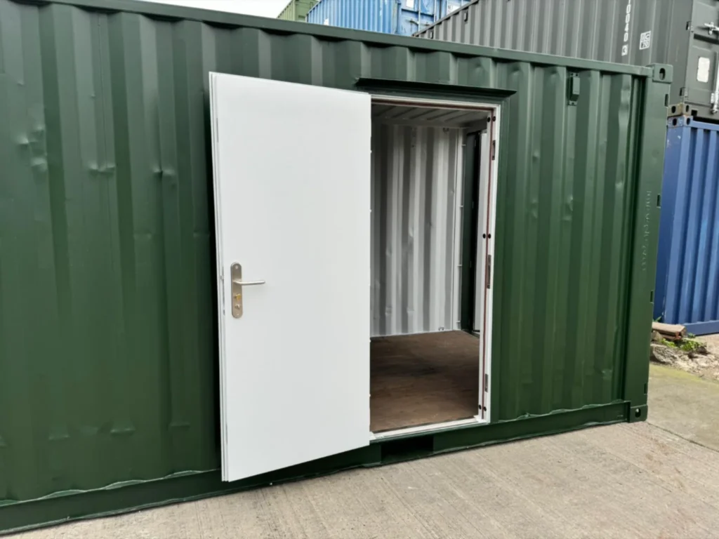 Personnel access door open on a 15ft custom shipping container