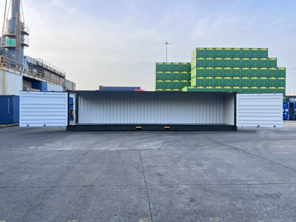40ft side opening shipping container with bifold side doors open, ideal for storage or container conversions
