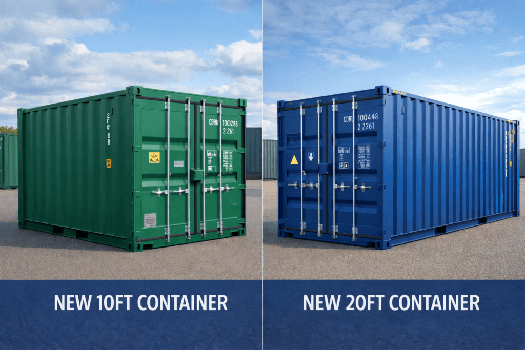 Shipping Containers for Self-Storage Businesses (UK Guide) 10ft new container vs 20ft new container