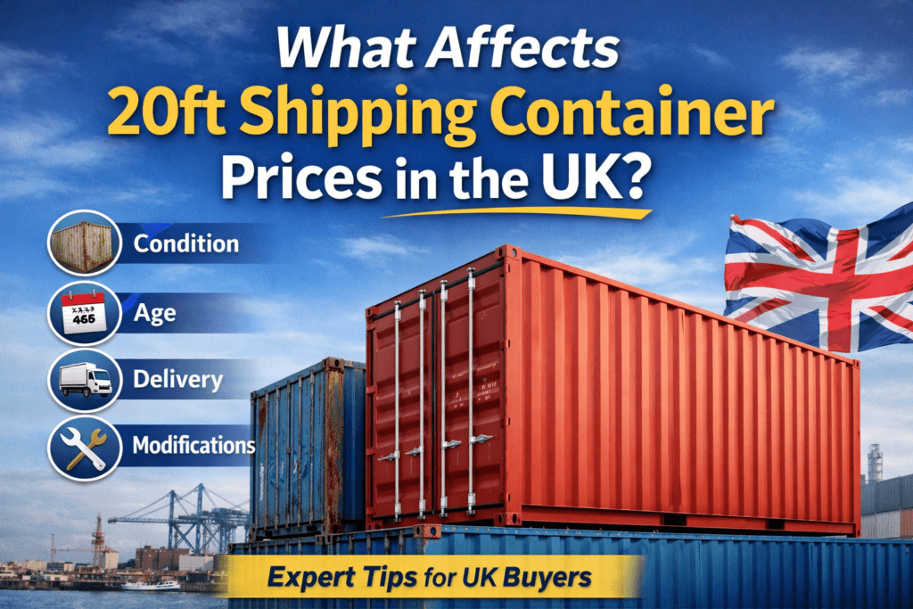 What affects the price of a 20ft shipping container in the UK?