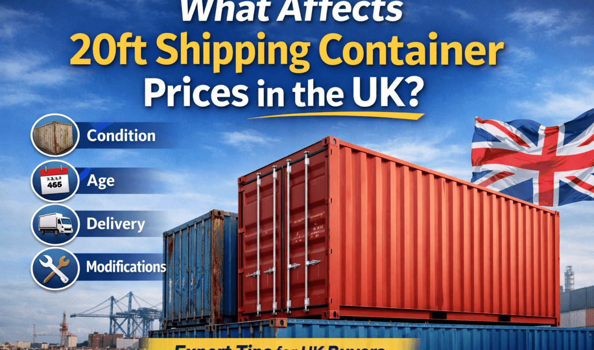 What affects the price of a 20ft shipping container in the UK?