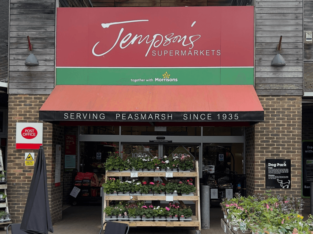 Jempson's Supermarket in Peasmarsh, East Sussex, where Bosh Boxes delivered a 40ft new high cube refrigerated shipping container.